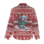 Australia Christmas In July Women Casual Shirt Koala Santa Skiing Red Color