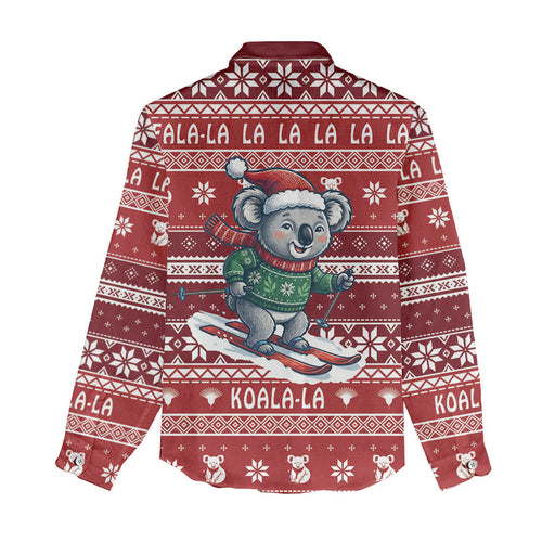 Australia Christmas In July Women Casual Shirt Koala Santa Skiing Red Color