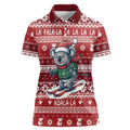 Australia Christmas In July Women Polo Shirt Koala Santa Skiing Red Color