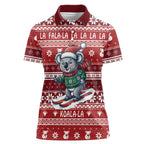 Australia Christmas In July Women Polo Shirt Koala Santa Skiing Red Color