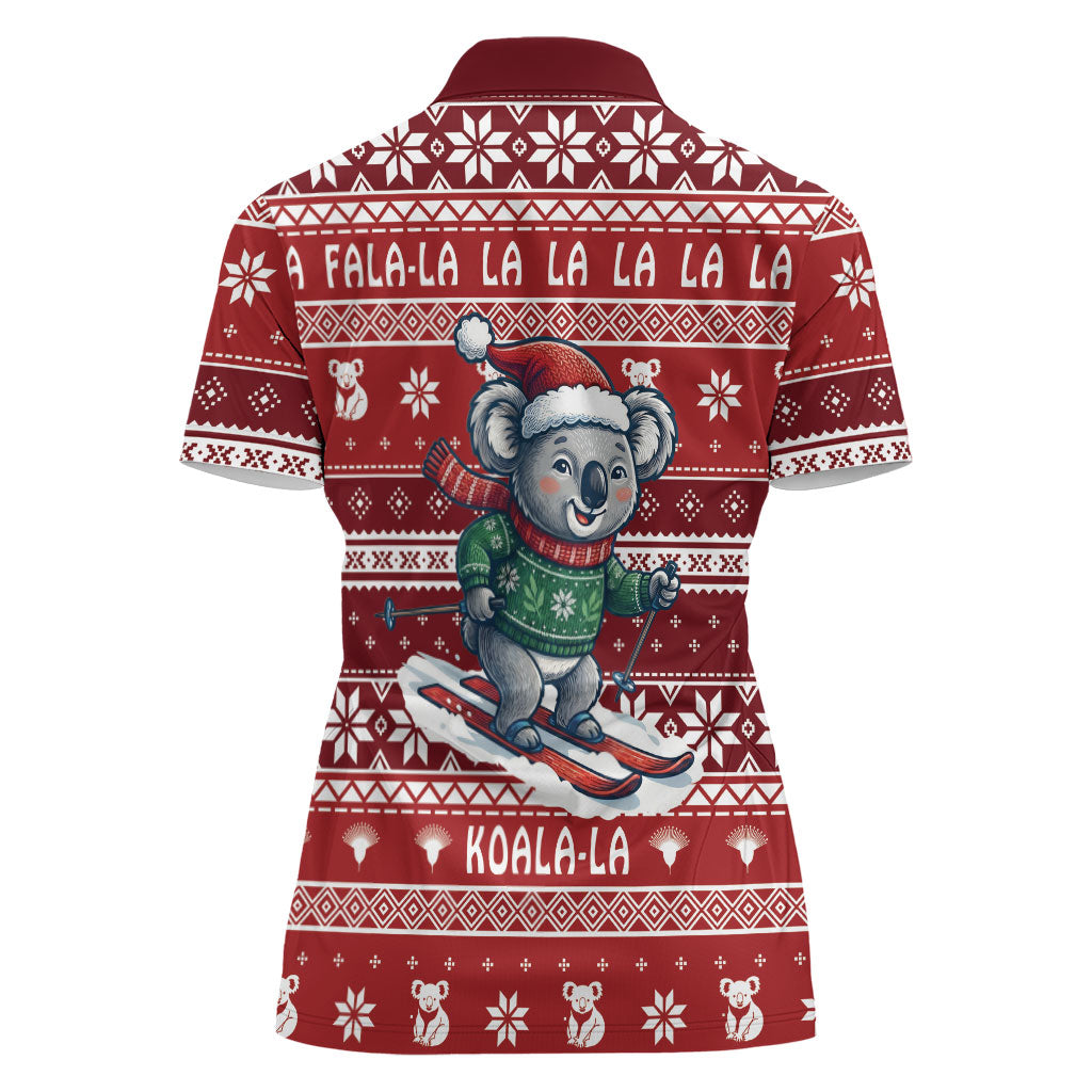 Australia Christmas In July Women Polo Shirt Koala Santa Skiing Red Color