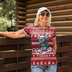 Australia Christmas In July Women Polo Shirt Koala Santa Skiing Red Color