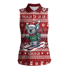 Australia Christmas In July Women Sleeveless Polo Shirt Koala Santa Skiing Red Color