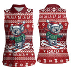 Australia Christmas In July Women Sleeveless Polo Shirt Koala Santa Skiing Red Color