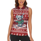 Australia Christmas In July Women Sleeveless Polo Shirt Koala Santa Skiing Red Color