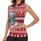 Australia Christmas In July Women Sleeveless Polo Shirt Koala Santa Skiing Red Color