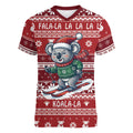 Australia Christmas In July Women V-Neck T-Shirt Koala Santa Skiing Red Color