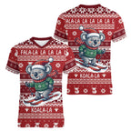 Australia Christmas In July Women V-Neck T-Shirt Koala Santa Skiing Red Color