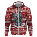 Australia Christmas In July Zip Hoodie Koala Santa Skiing Red Color