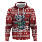 Australia Christmas In July Zip Hoodie Koala Santa Skiing Red Color