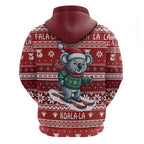 Australia Christmas In July Zip Hoodie Koala Santa Skiing Red Color