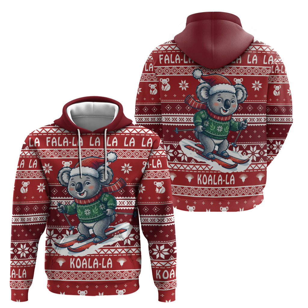 Australia Christmas In July Zip Hoodie Koala Santa Skiing Red Color