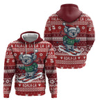 Australia Christmas In July Zip Hoodie Koala Santa Skiing Red Color