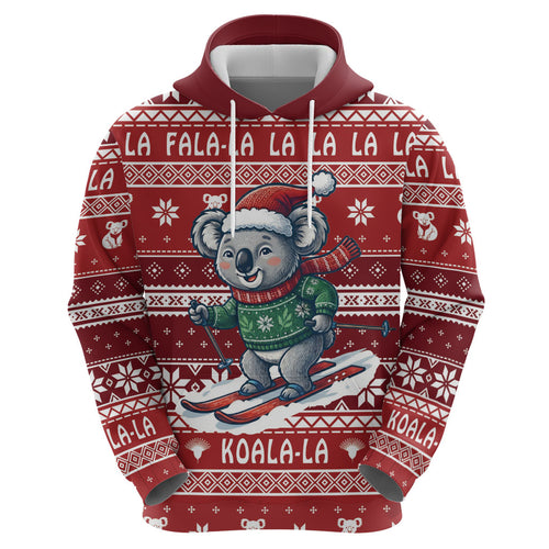 Australia Christmas In July Zip Hoodie Koala Santa Skiing Red Color
