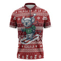 Australia Christmas In July Zipper Polo Shirt Koala Santa Skiing Red Color