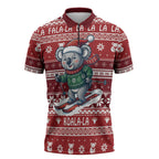 Australia Christmas In July Zipper Polo Shirt Koala Santa Skiing Red Color