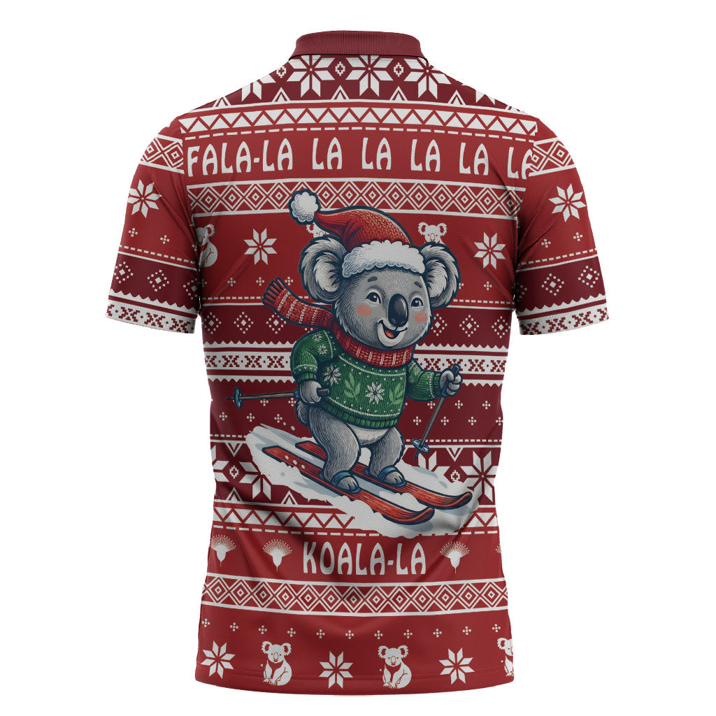 Australia Christmas In July Zipper Polo Shirt Koala Santa Skiing Red Color