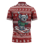 Australia Christmas In July Zipper Polo Shirt Koala Santa Skiing Red Color