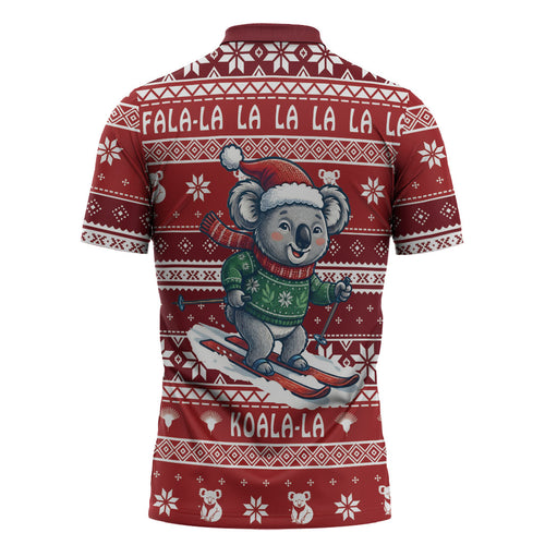 Australia Christmas In July Zipper Polo Shirt Koala Santa Skiing Red Color