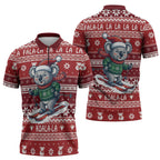 Australia Christmas In July Zipper Polo Shirt Koala Santa Skiing Red Color