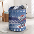 Australia Christmas In July Laundry Basket Koala Santa Skiing Blue Color