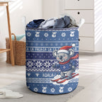 Australia Christmas In July Laundry Basket Koala Santa Skiing Blue Color