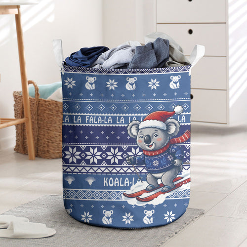 Australia Christmas In July Laundry Basket Koala Santa Skiing Blue Color