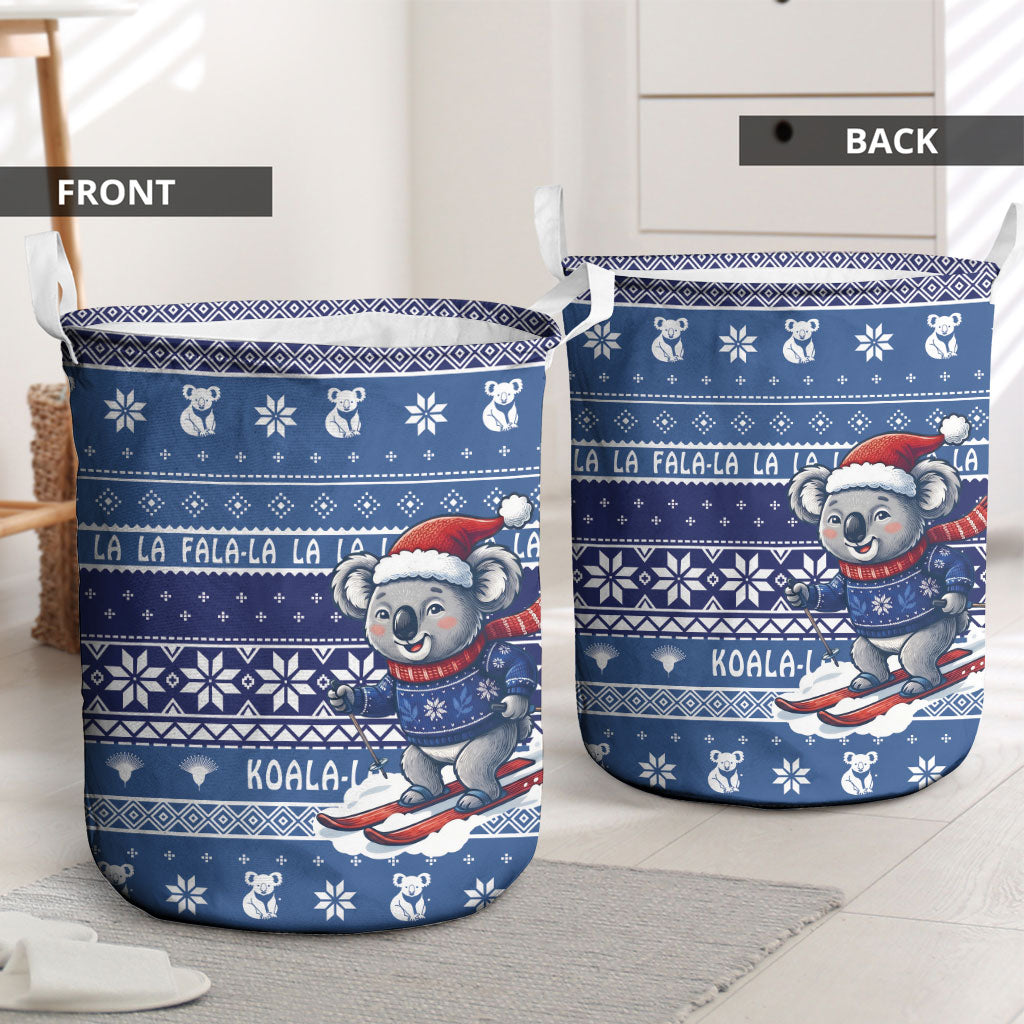 Australia Christmas In July Laundry Basket Koala Santa Skiing Blue Color