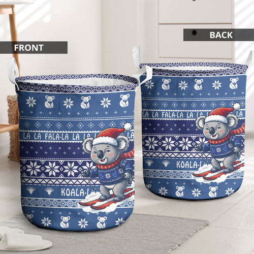 Australia Christmas In July Laundry Basket Koala Santa Skiing Blue Color