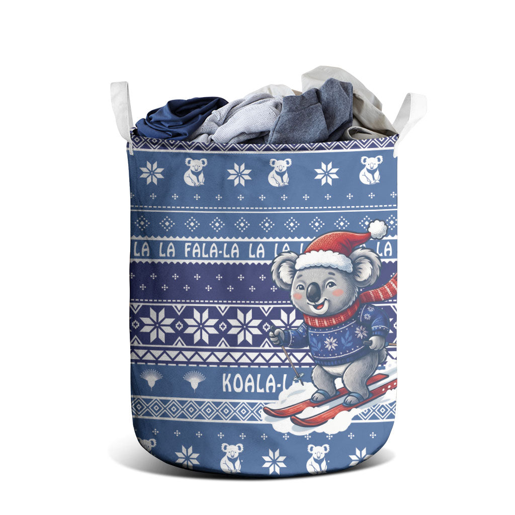 Australia Christmas In July Laundry Basket Koala Santa Skiing Blue Color