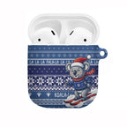 Australia Christmas In July AirPods Case Koala Santa Skiing Blue Color