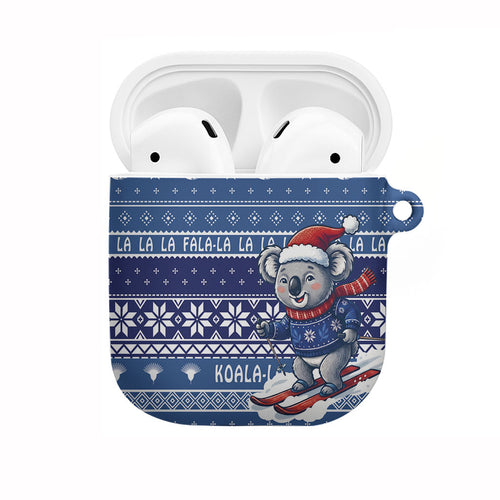 Australia Christmas In July AirPods Case Koala Santa Skiing Blue Color