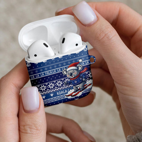 Australia Christmas In July AirPods Case Koala Santa Skiing Blue Color