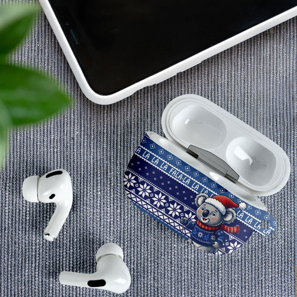 Australia Christmas In July AirPods Case Koala Santa Skiing Blue Color