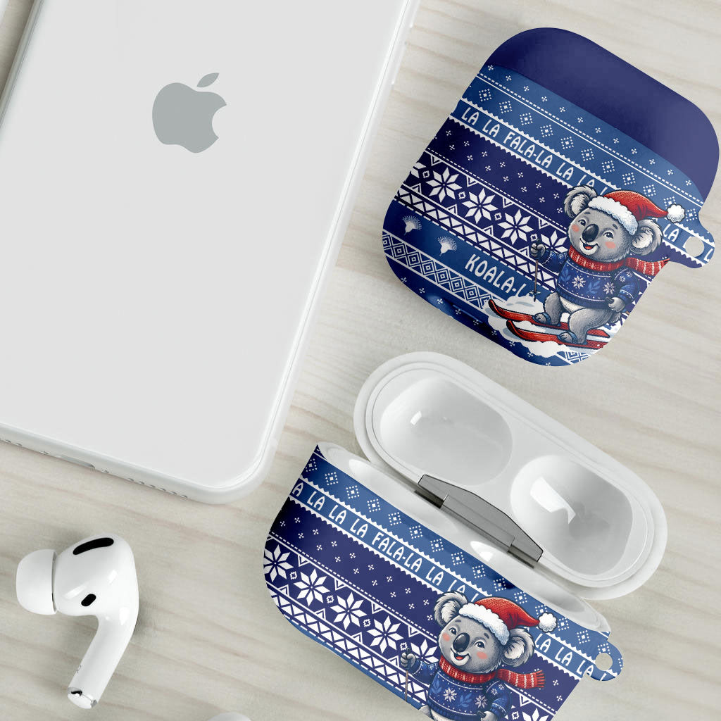 Australia Christmas In July AirPods Case Koala Santa Skiing Blue Color