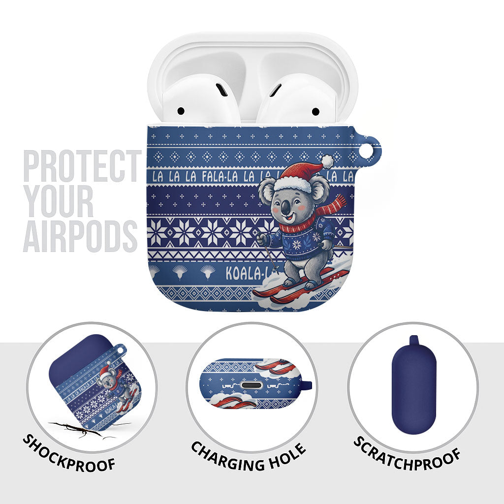Australia Christmas In July AirPods Case Koala Santa Skiing Blue Color