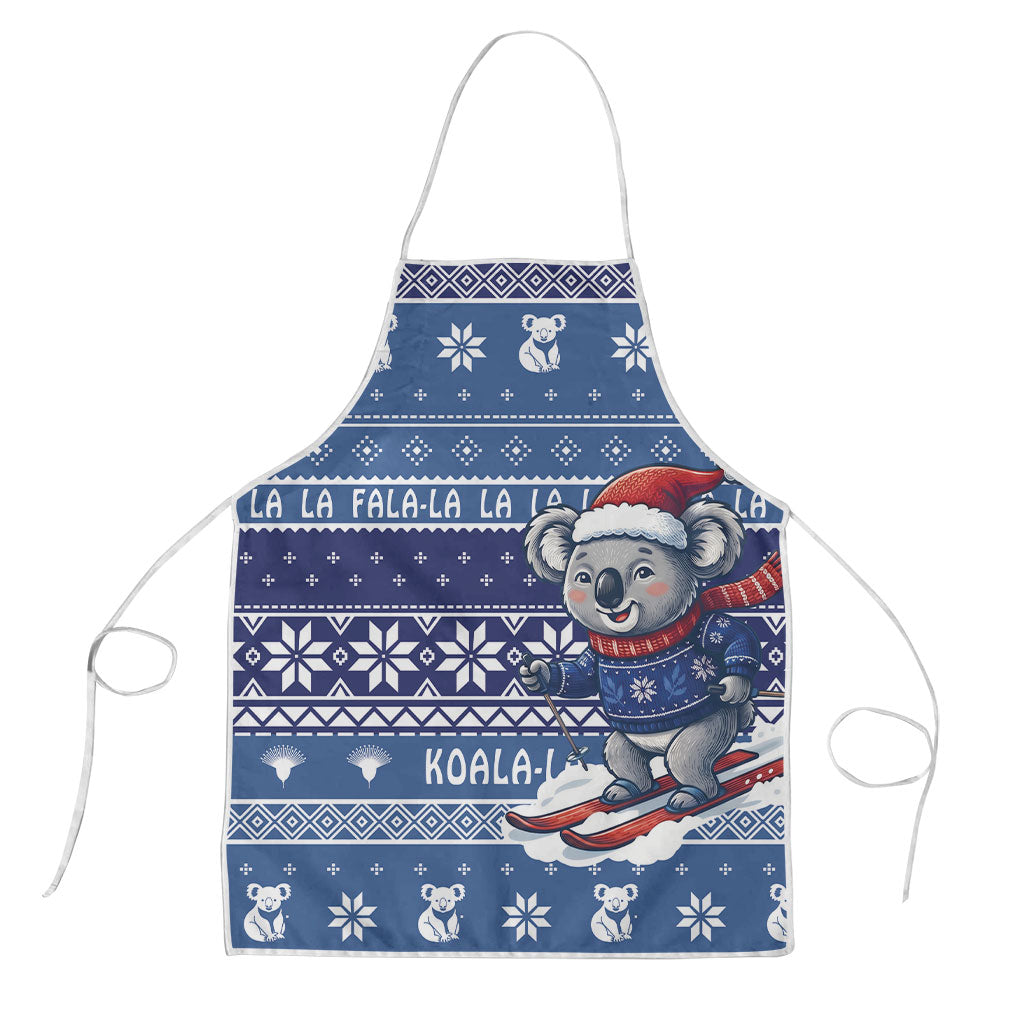 Australia Christmas In July Apron Koala Santa Skiing Blue Color
