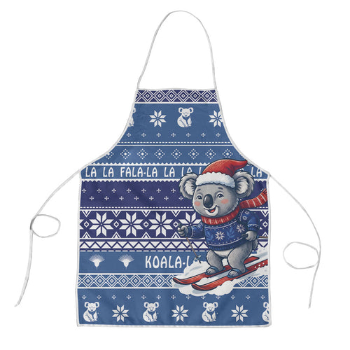 Australia Christmas In July Apron Koala Santa Skiing Blue Color