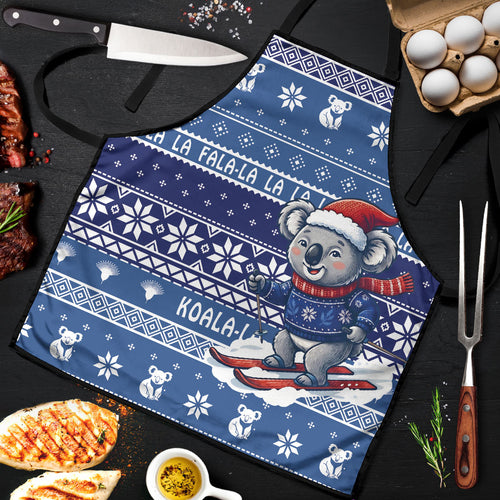 Australia Christmas In July Apron Koala Santa Skiing Blue Color