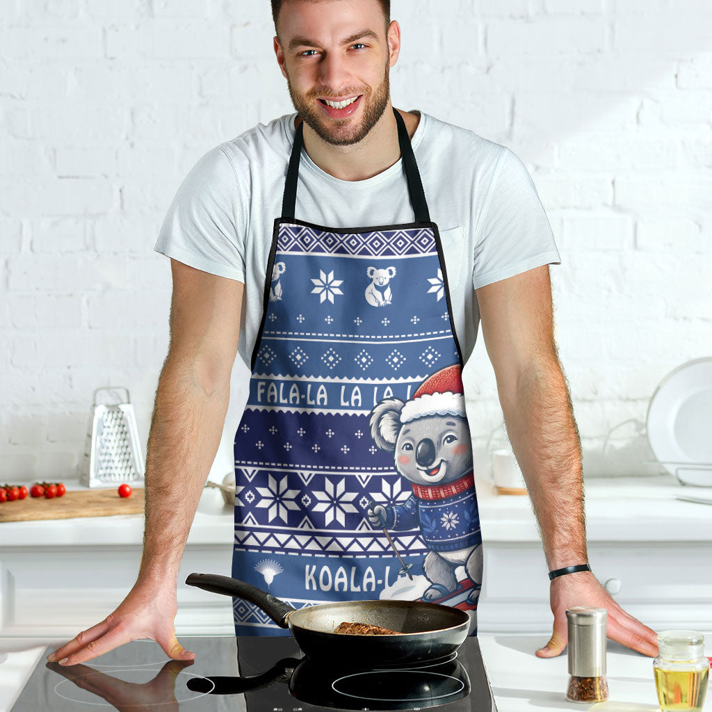 Australia Christmas In July Apron Koala Santa Skiing Blue Color