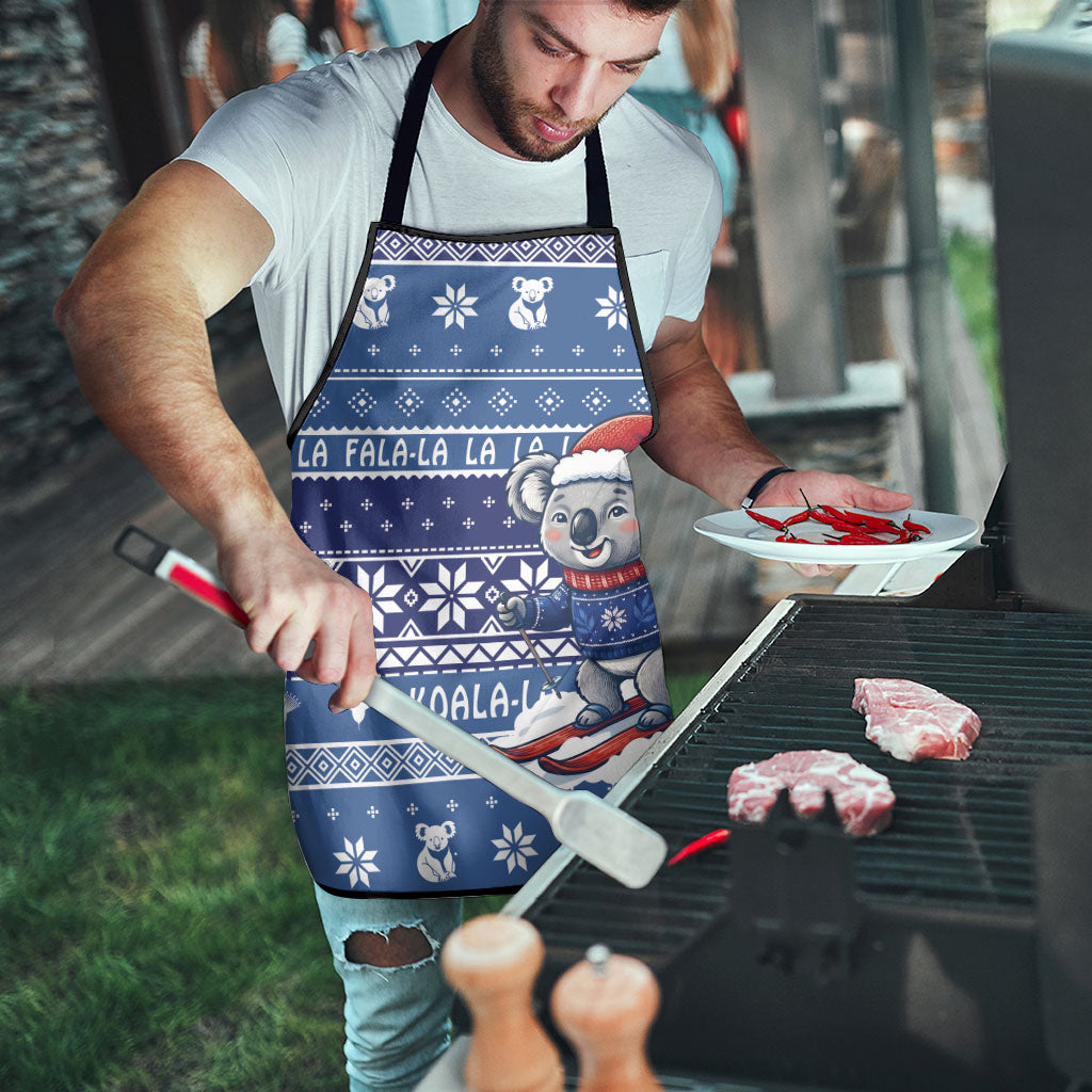 Australia Christmas In July Apron Koala Santa Skiing Blue Color