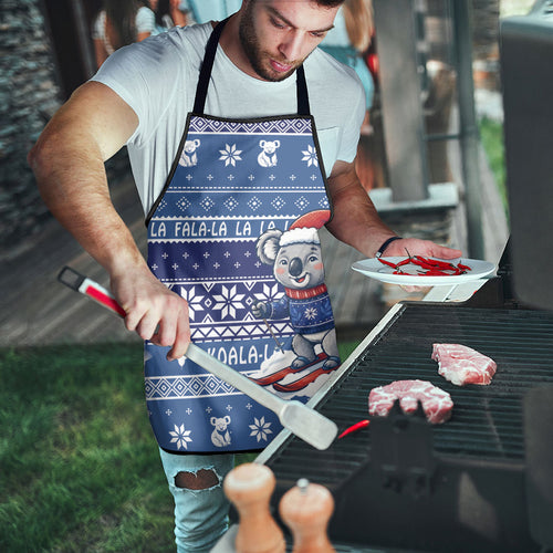 Australia Christmas In July Apron Koala Santa Skiing Blue Color