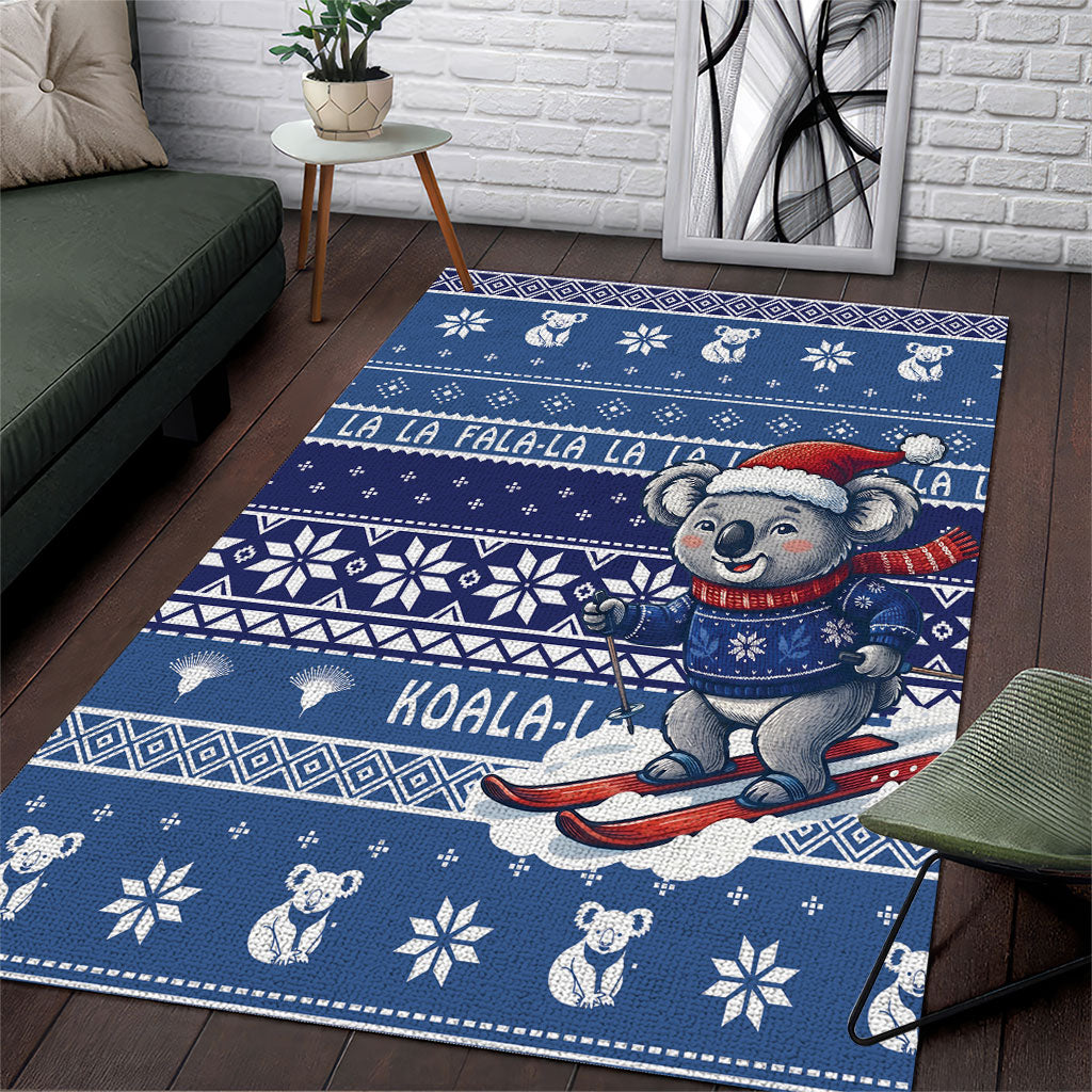 Australia Christmas In July Area Rug Koala Santa Skiing Blue Color