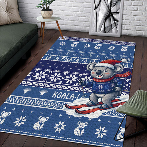Australia Christmas In July Area Rug Koala Santa Skiing Blue Color