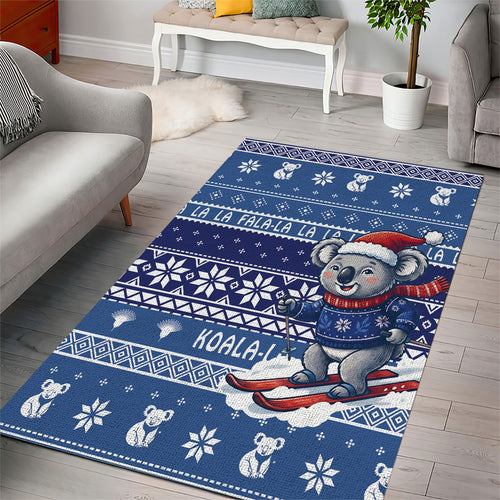 Australia Christmas In July Area Rug Koala Santa Skiing Blue Color