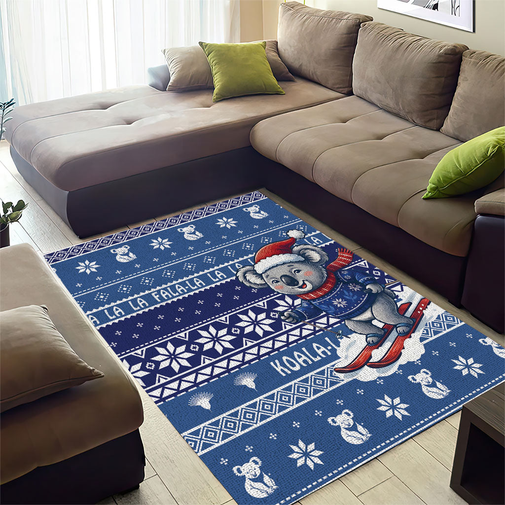 Australia Christmas In July Area Rug Koala Santa Skiing Blue Color