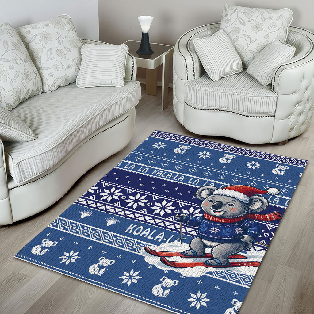 Australia Christmas In July Area Rug Koala Santa Skiing Blue Color