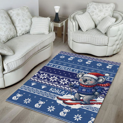 Australia Christmas In July Area Rug Koala Santa Skiing Blue Color