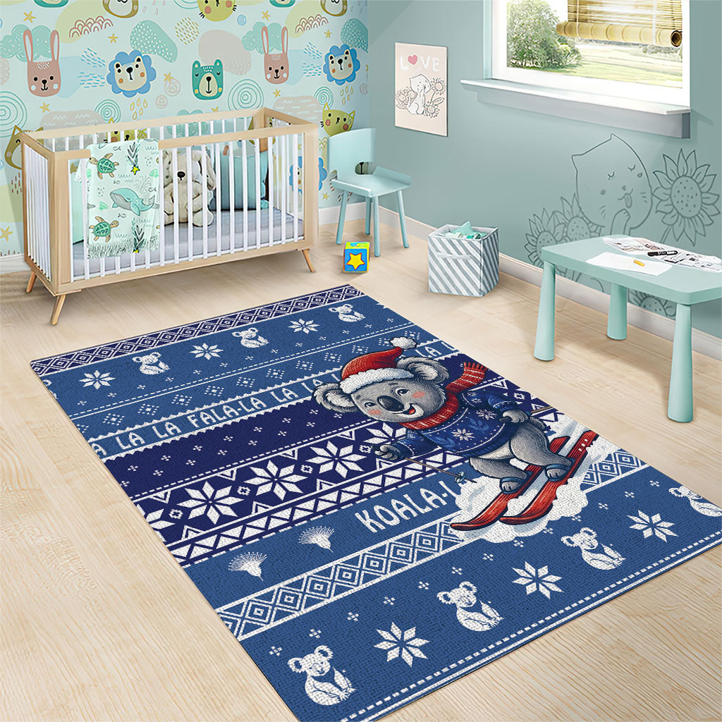 Australia Christmas In July Area Rug Koala Santa Skiing Blue Color