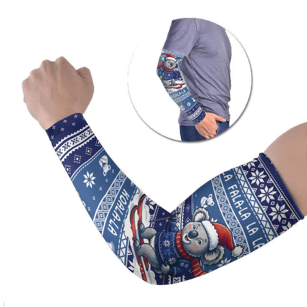 Australia Christmas In July Arm Sleeves Koala Santa Skiing Blue Color